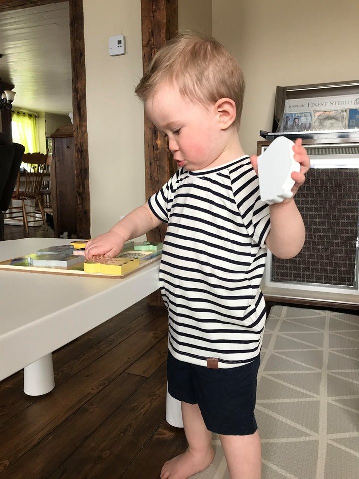 T-shirt manche courte blanc rayé marine - MomMe et Cie Inc.