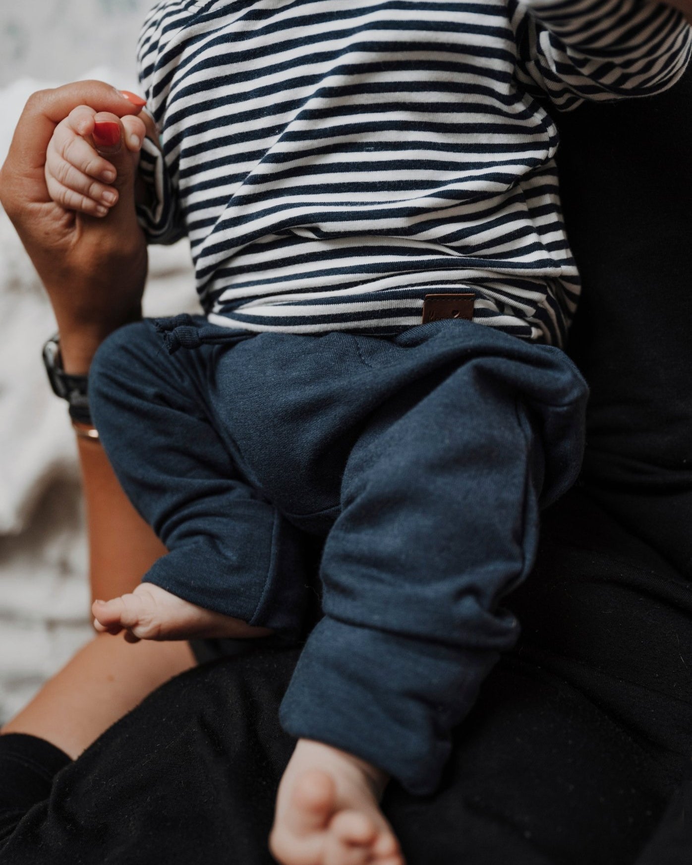 Pantalon évolutif marine style jogger en bambou pour enfant, grandeurs 0 à 6 ans - MomMe et Cie Inc.