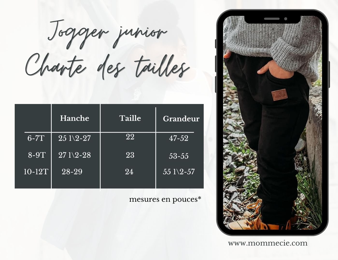 Pantalon évolutif marine style jogger en bambou pour Junior, grandeurs 6 à 12 ans - MomMe et Cie Inc.