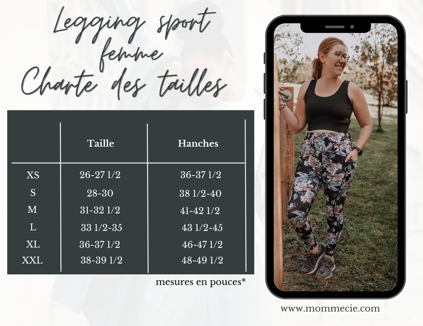 Legging de sport pour femme à taille haute avec poches fleuri - MomMe et Cie Inc.
