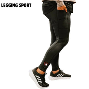 Legging de sport pour femme à taille haute avec poches noir. Love Baseball