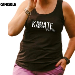 Camisole longue pour femme noire en bambou avec le bas arrondi et les bretelles larges. Karate Mom