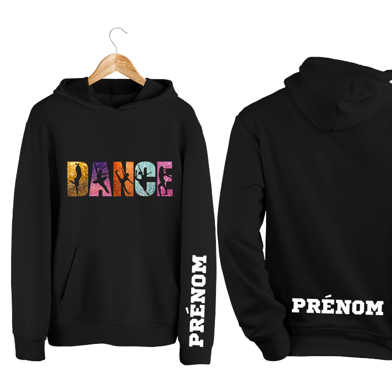 Hoodie avec poche kangourou enfant et junior en bambou noir Dance