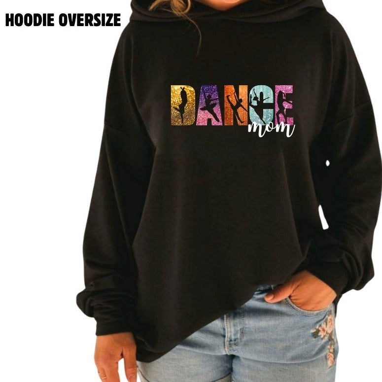 Hoodie oversize manche longue en bambou noir avec bande à la taille pour femme. Dance Mom