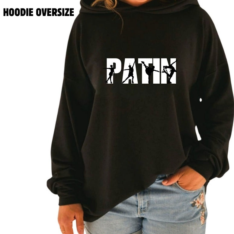 Hoodie oversize manche longue en bambou noir avec bande à la taille pour femme. Patinage artistique