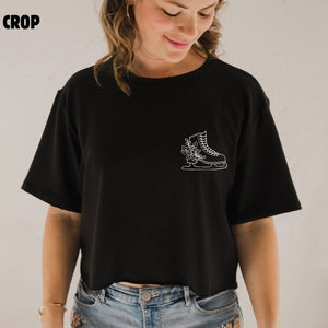 T-shirt crop en bambou noir pour femme. Patin Mom