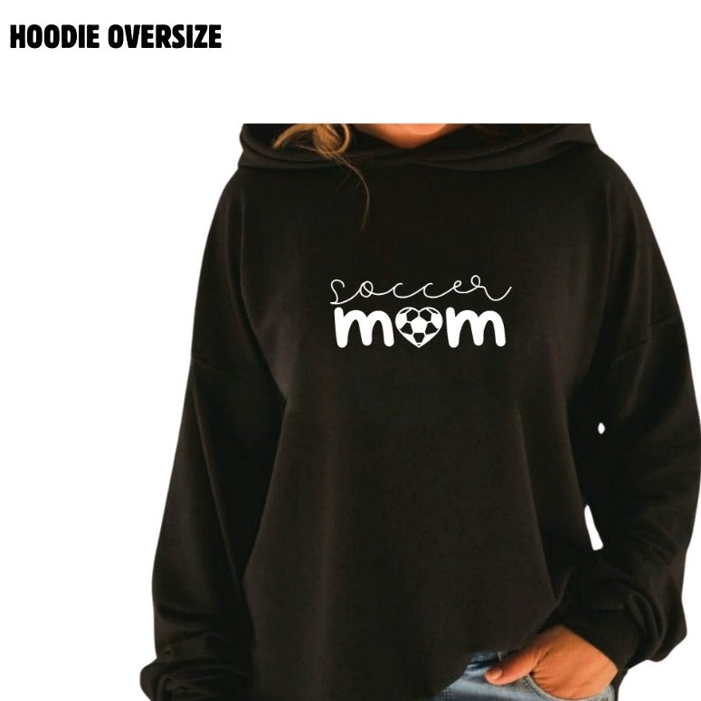 Hoodie oversize manche longue en bambou noir avec bande à la taille pour femme. Soccer Mom