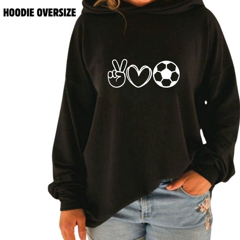 Hoodie oversize manche longue en bambou noir avec bande à la taille pour femme. Soccer Emoji Mom