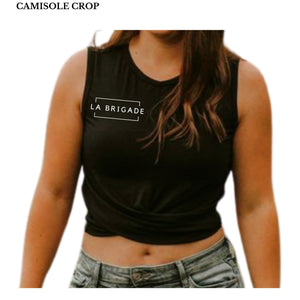 Camisole crop à la hauteur du nombril de couleur noir uni en bambou pour femme La Brigade