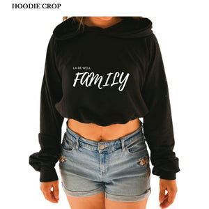 Hoodie crop manche longue en bambou noir avec élastique à la taille pour femme La be well Family