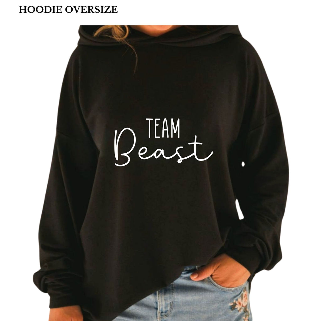 Hoodie oversize manche longue en bambou noir avec bande à la taille pour femme Team Beast