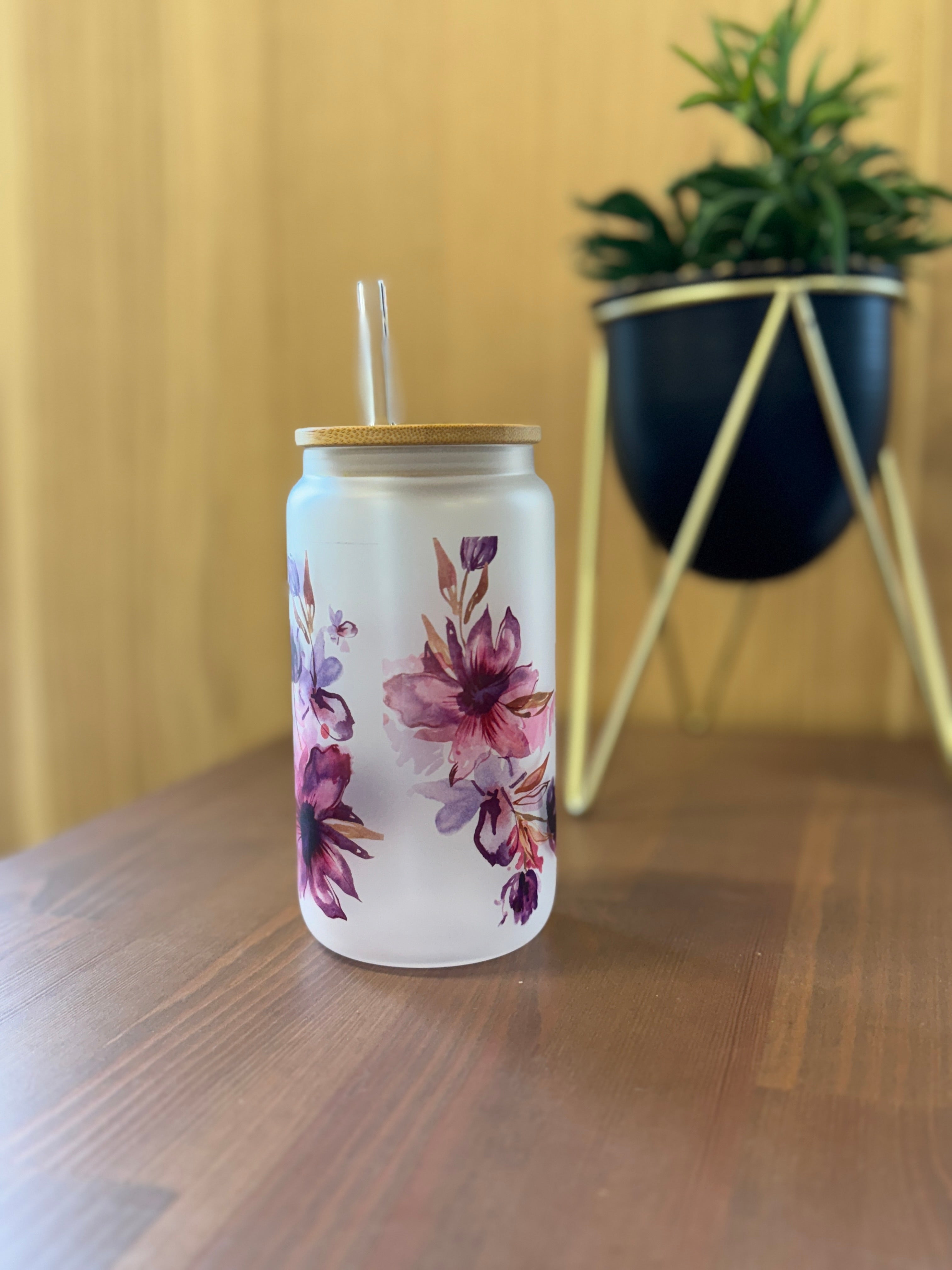 Verre à Matcha 500ml Avec Couvercle Et Paille - Design Papillon Rose, Verre Borosilicate, Cadeau Mignon Pour Amie