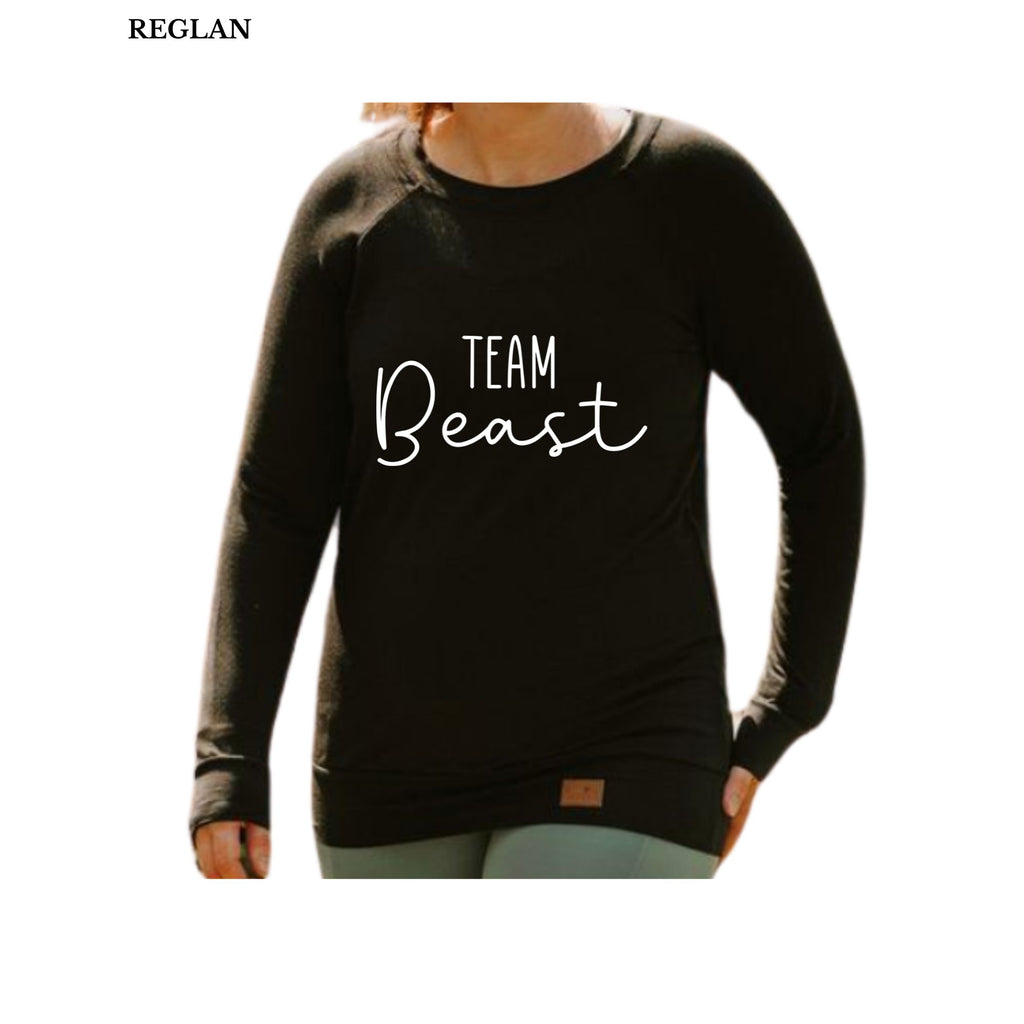 Chandail Reglan manche longue en bambou noir avec bande à la taille pour femme Team Beast