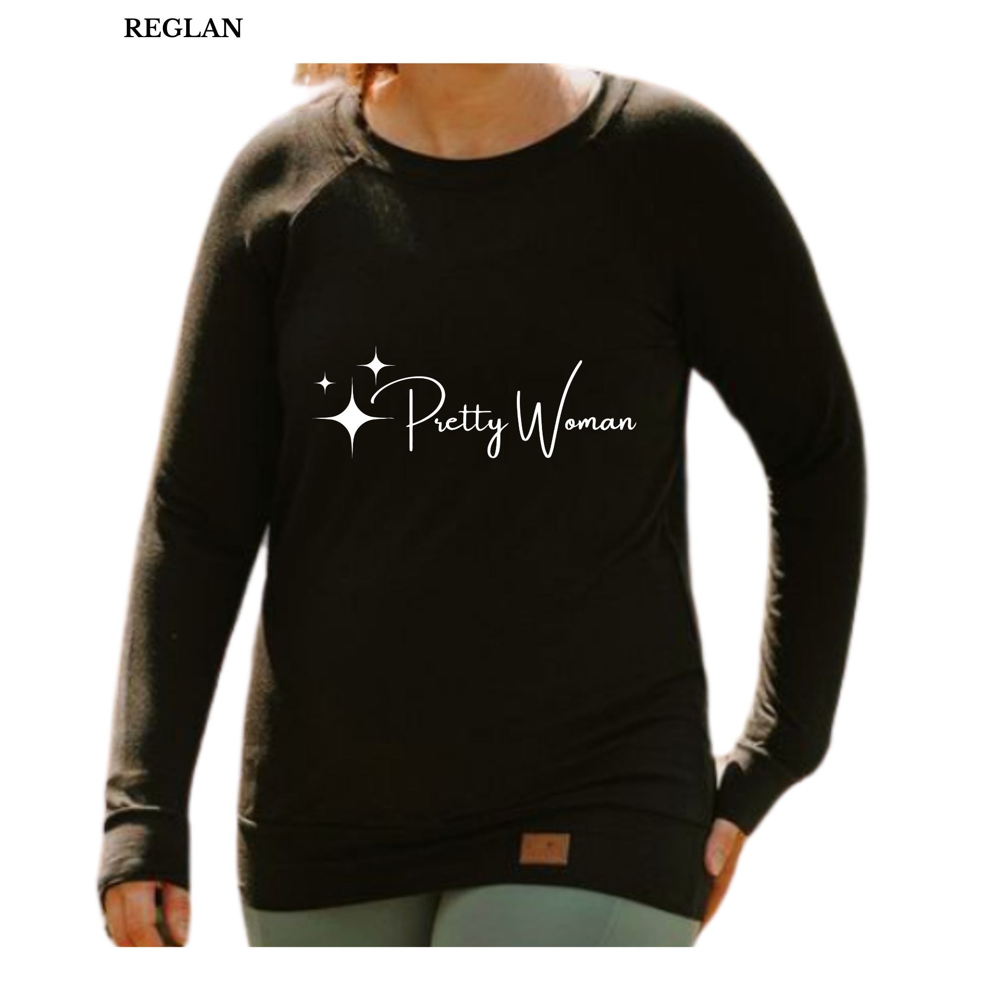 Chandail Reglan manche longue en bambou noir avec bande à la taille pour femme Pretty Woman