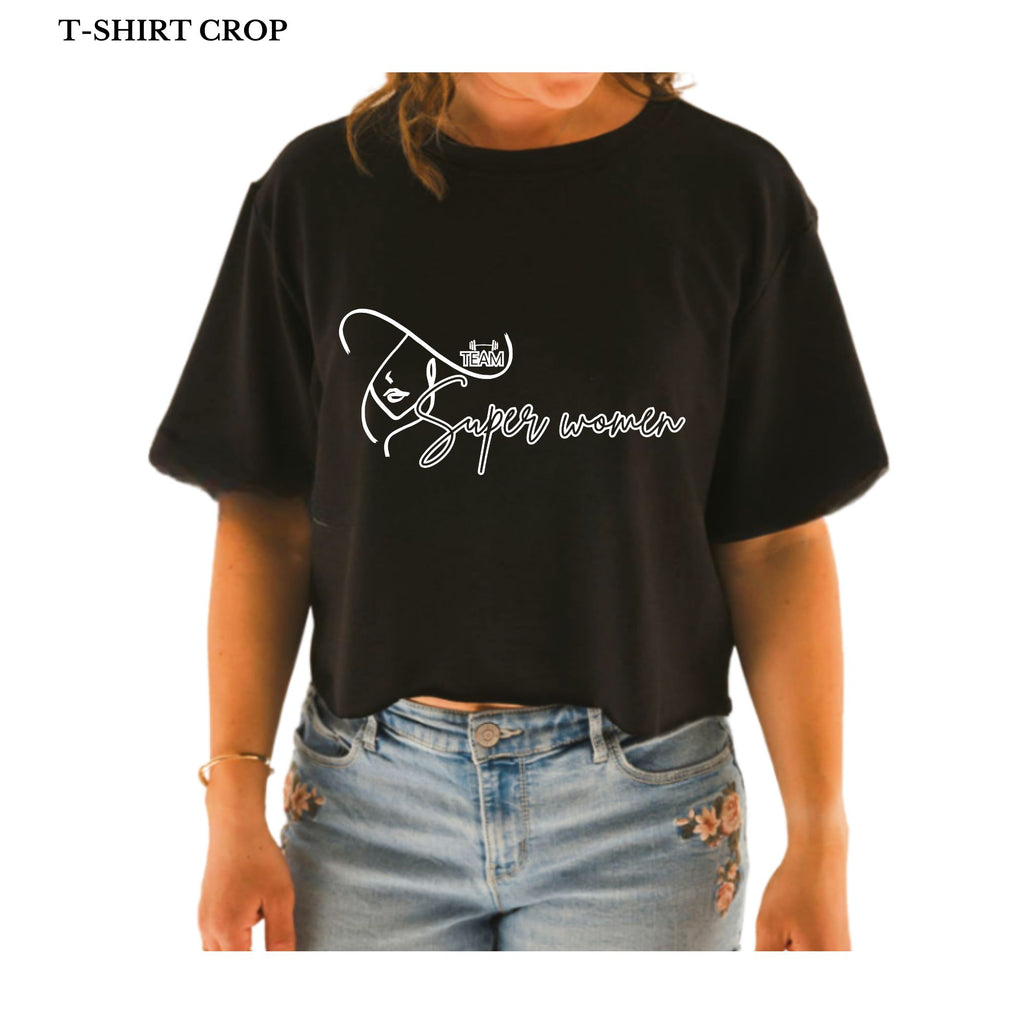 T-shirt crop en bambou noir pour femme Team SuperWomen