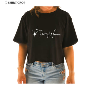 T-shirt crop en bambou noir pour femme Pretty Woman