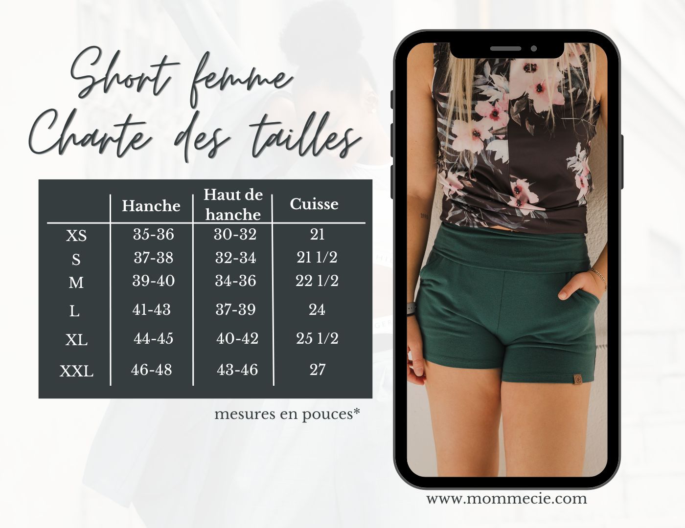 Short de couleur émeraude en bambou pour femme avec poches et bande à la taille. Idéale pour la maternité.