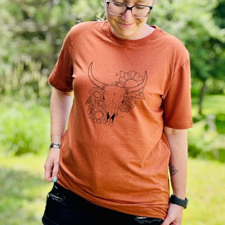 T-shirt oversize en bambou rouille pour femme - CRÂNE & FLEURS