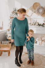 Robe Manon à manche longue de couleur jade unie en polyester pour femme. Idéale aussi pour la maternité - MomMe et Cie Inc.