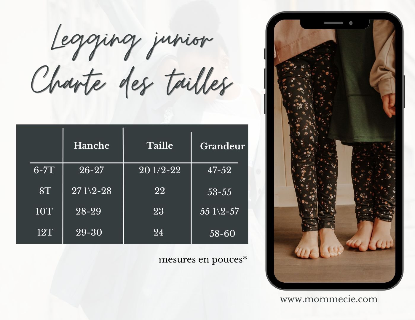 Legging évolutif junior noir à petites fleurs, grandeurs 6 à 12 ans - MomMe et Cie Inc.