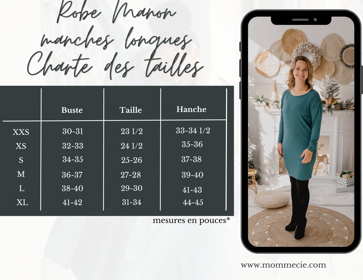 Robe Manon à manche longue de couleur jade unie en polyester pour femme. Idéale aussi pour la maternité - MomMe et Cie Inc.