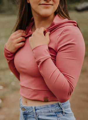 Hoodie crop avec capuche de couleur rose pour femme (fin saison)